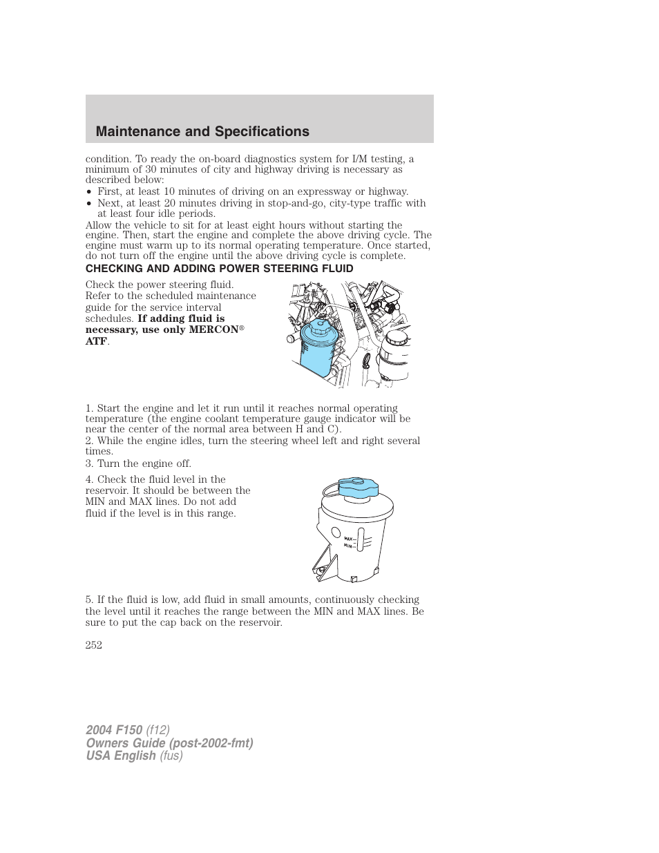Maintenance and specifications | FORD 2004 F-150 v.4 User Manual | Page 252 / 296
