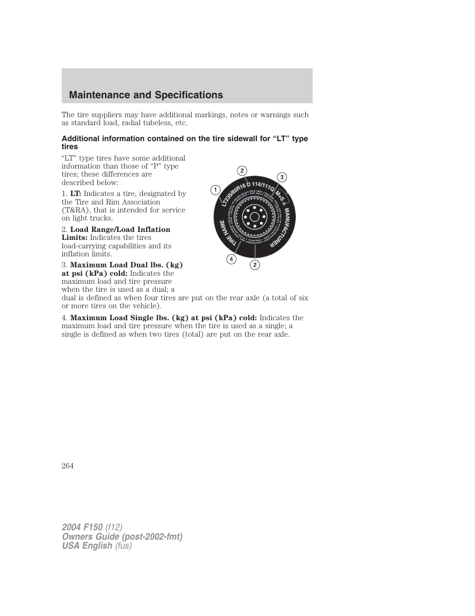 Maintenance and specifications | FORD 2004 F-150 v.4 User Manual | Page 264 / 296