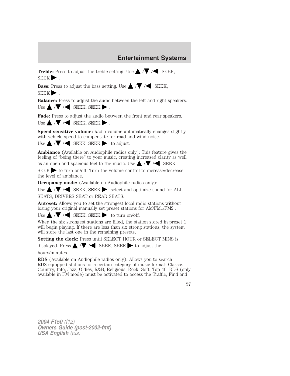 Entertainment systems | FORD 2004 F-150 v.4 User Manual | Page 27 / 296