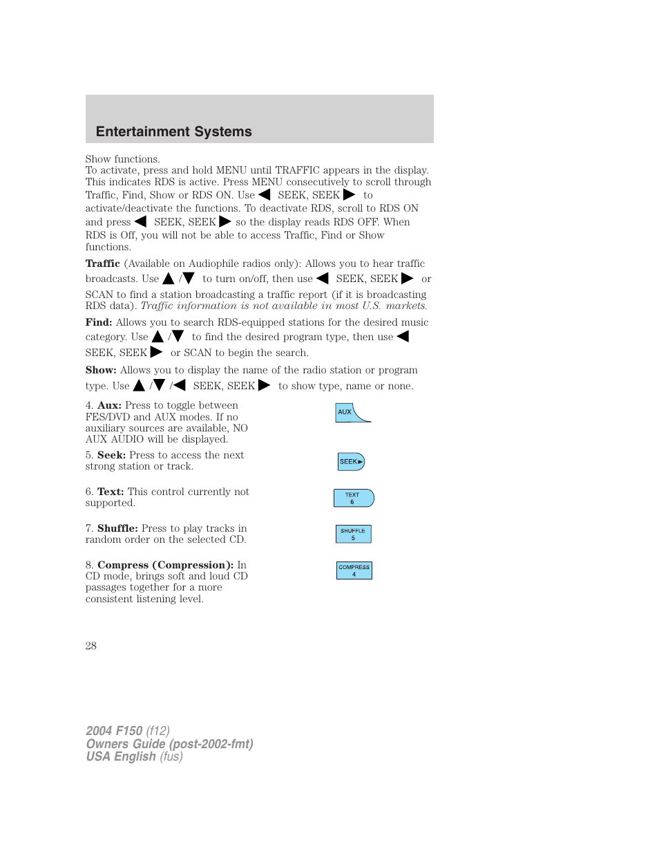 Entertainment systems | FORD 2004 F-150 v.4 User Manual | Page 28 / 296