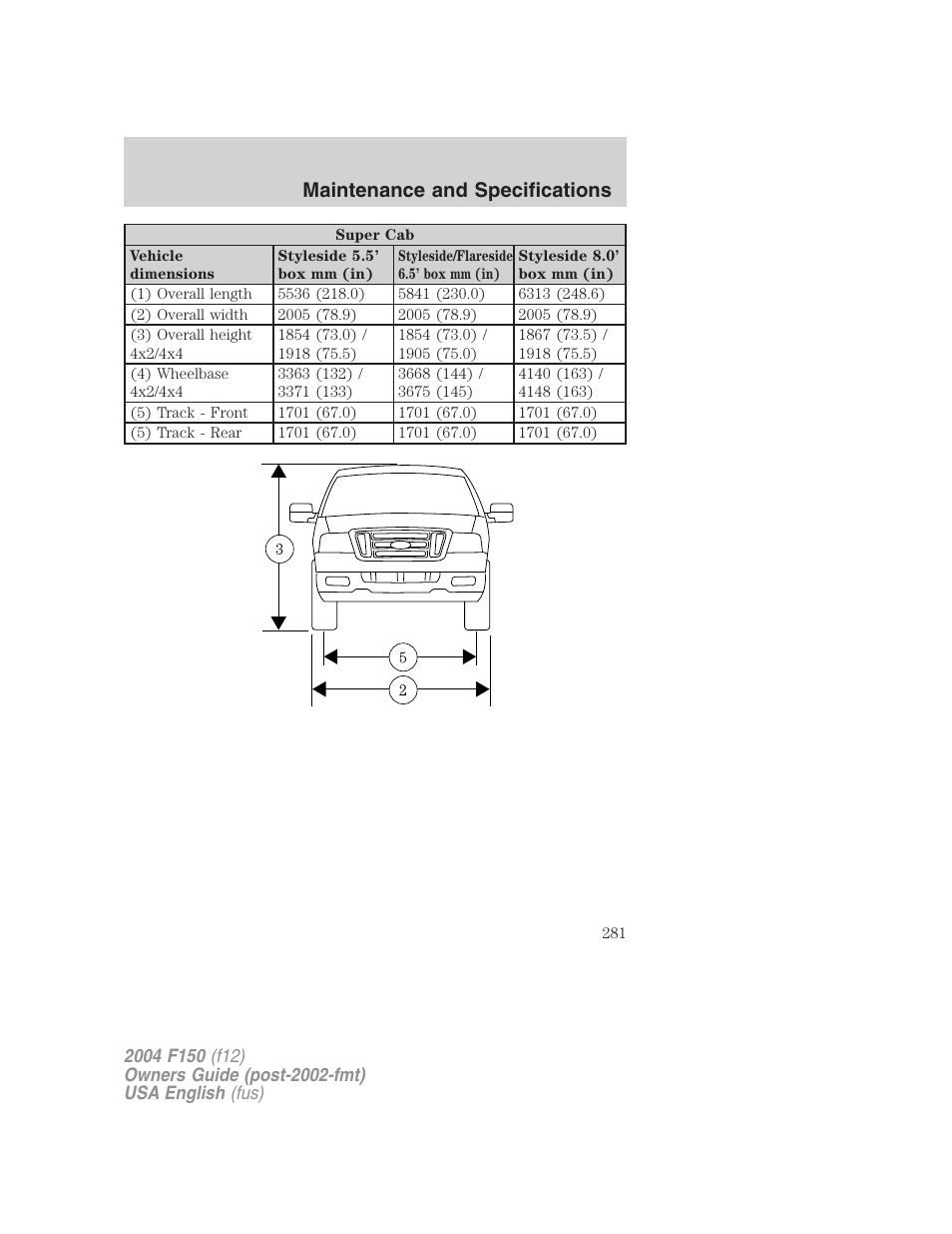 Maintenance and specifications | FORD 2004 F-150 v.4 User Manual | Page 281 / 296