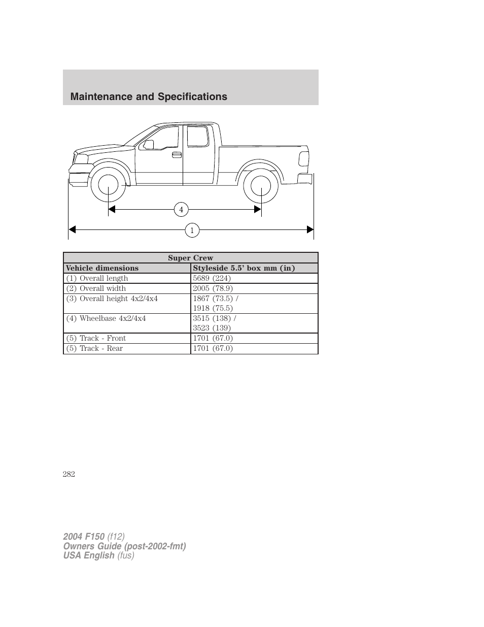 Maintenance and specifications | FORD 2004 F-150 v.4 User Manual | Page 282 / 296