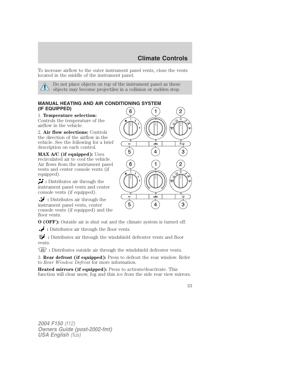 Climate controls | FORD 2004 F-150 v.4 User Manual | Page 33 / 296
