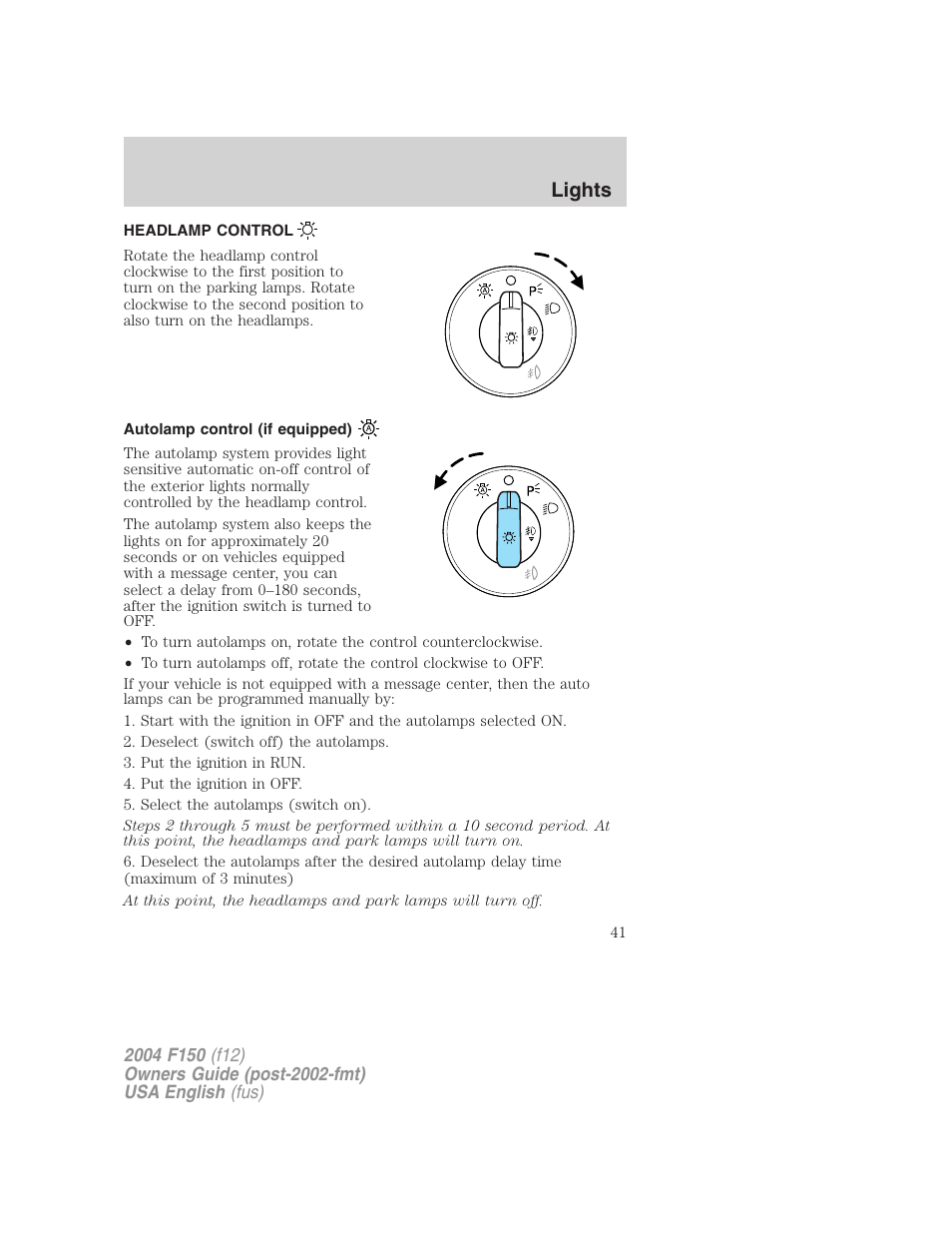 Lights | FORD 2004 F-150 v.4 User Manual | Page 41 / 296