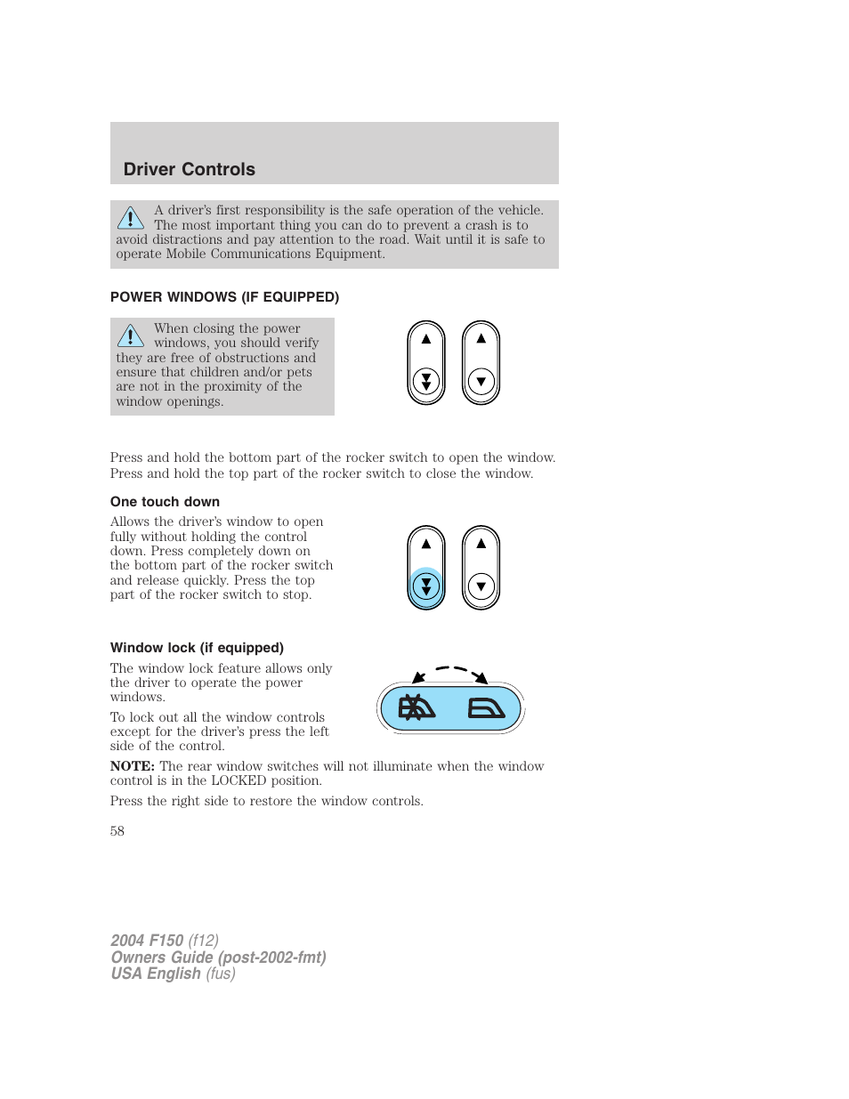 Driver controls | FORD 2004 F-150 v.4 User Manual | Page 58 / 296