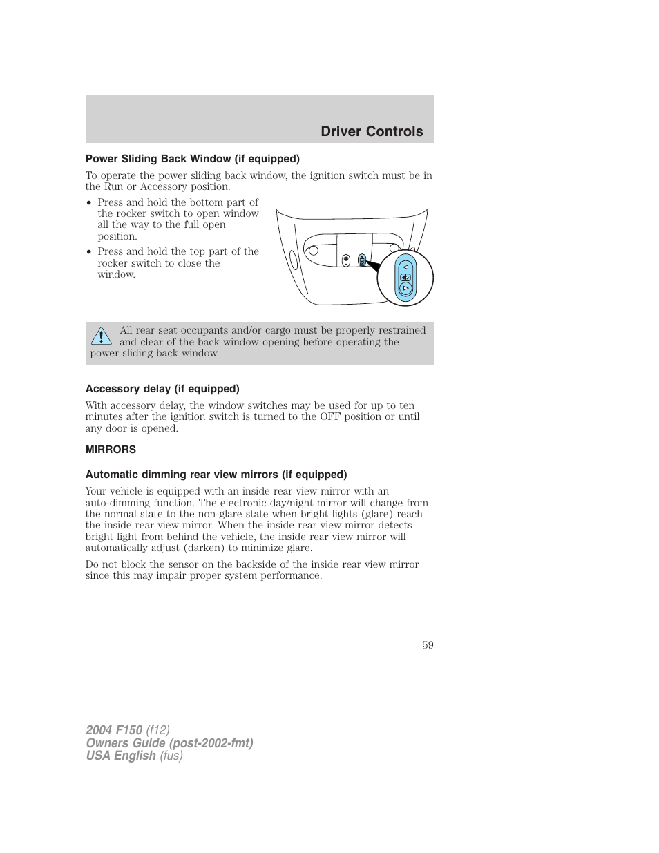 Driver controls | FORD 2004 F-150 v.4 User Manual | Page 59 / 296