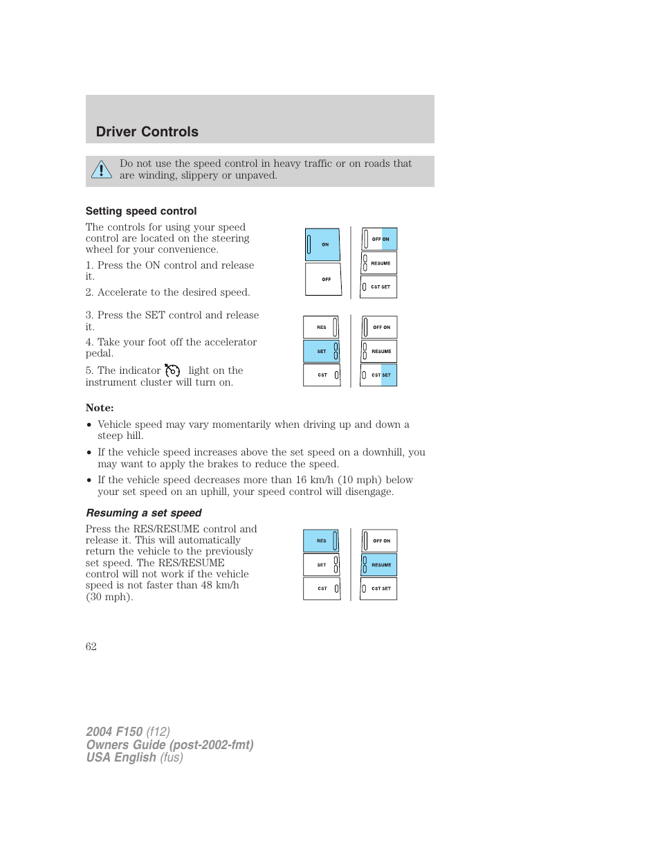 Driver controls | FORD 2004 F-150 v.4 User Manual | Page 62 / 296