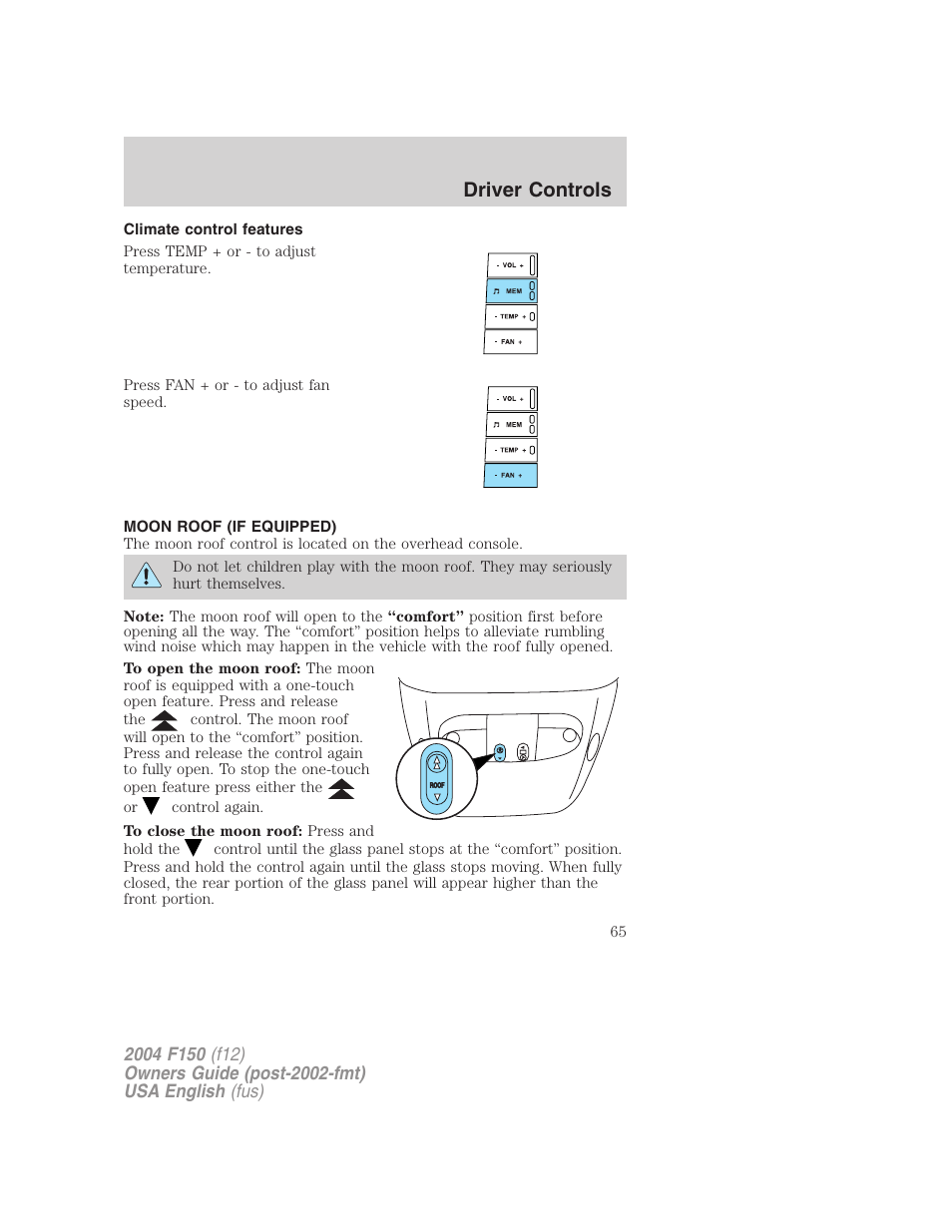 Driver controls | FORD 2004 F-150 v.4 User Manual | Page 65 / 296