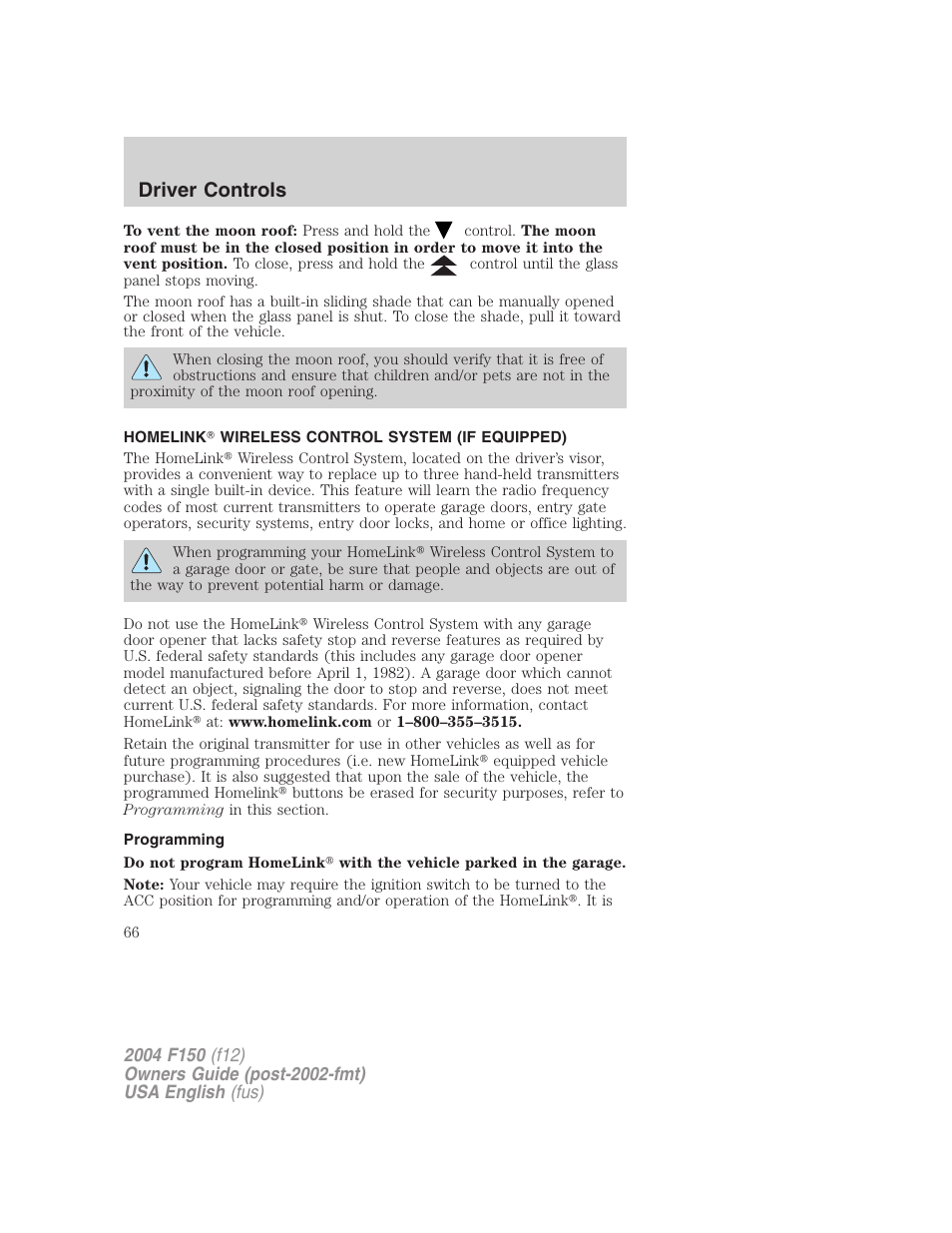 Driver controls | FORD 2004 F-150 v.4 User Manual | Page 66 / 296