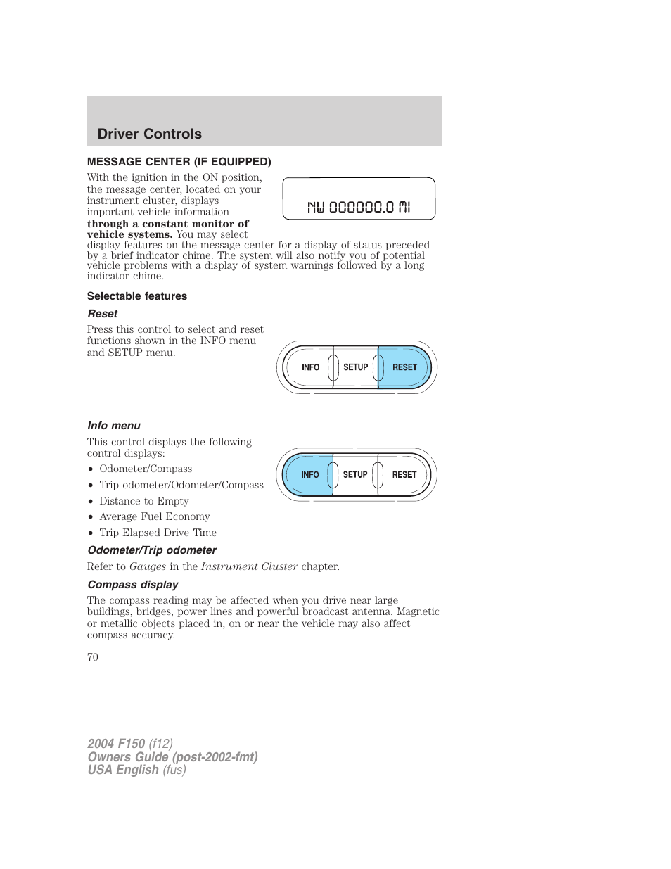 Driver controls | FORD 2004 F-150 v.4 User Manual | Page 70 / 296