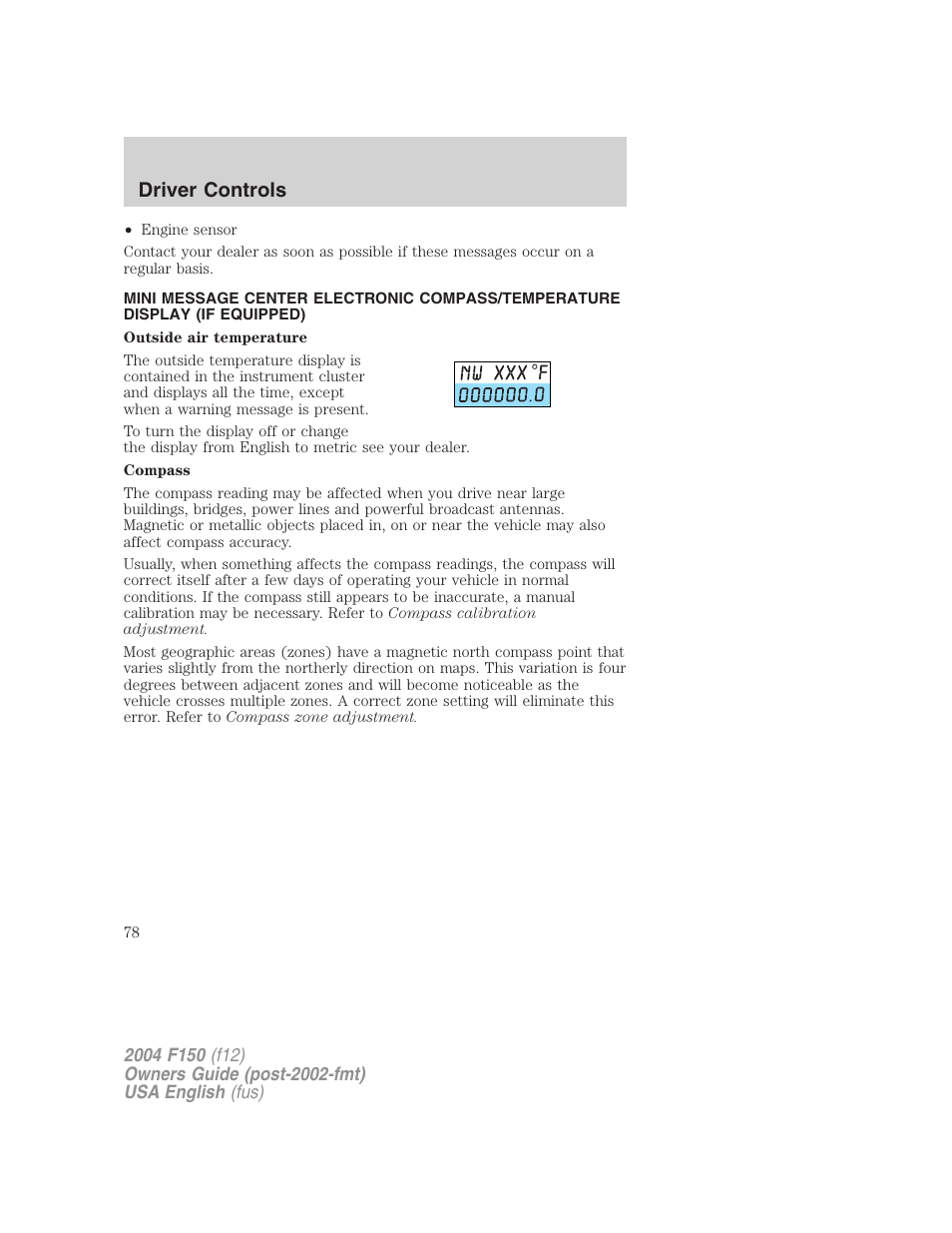 Driver controls | FORD 2004 F-150 v.4 User Manual | Page 78 / 296