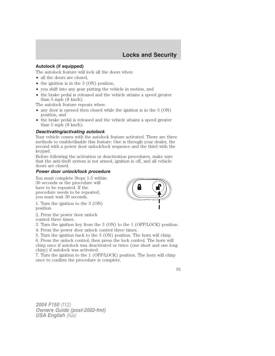 Locks and security | FORD 2004 F-150 v.4 User Manual | Page 91 / 296