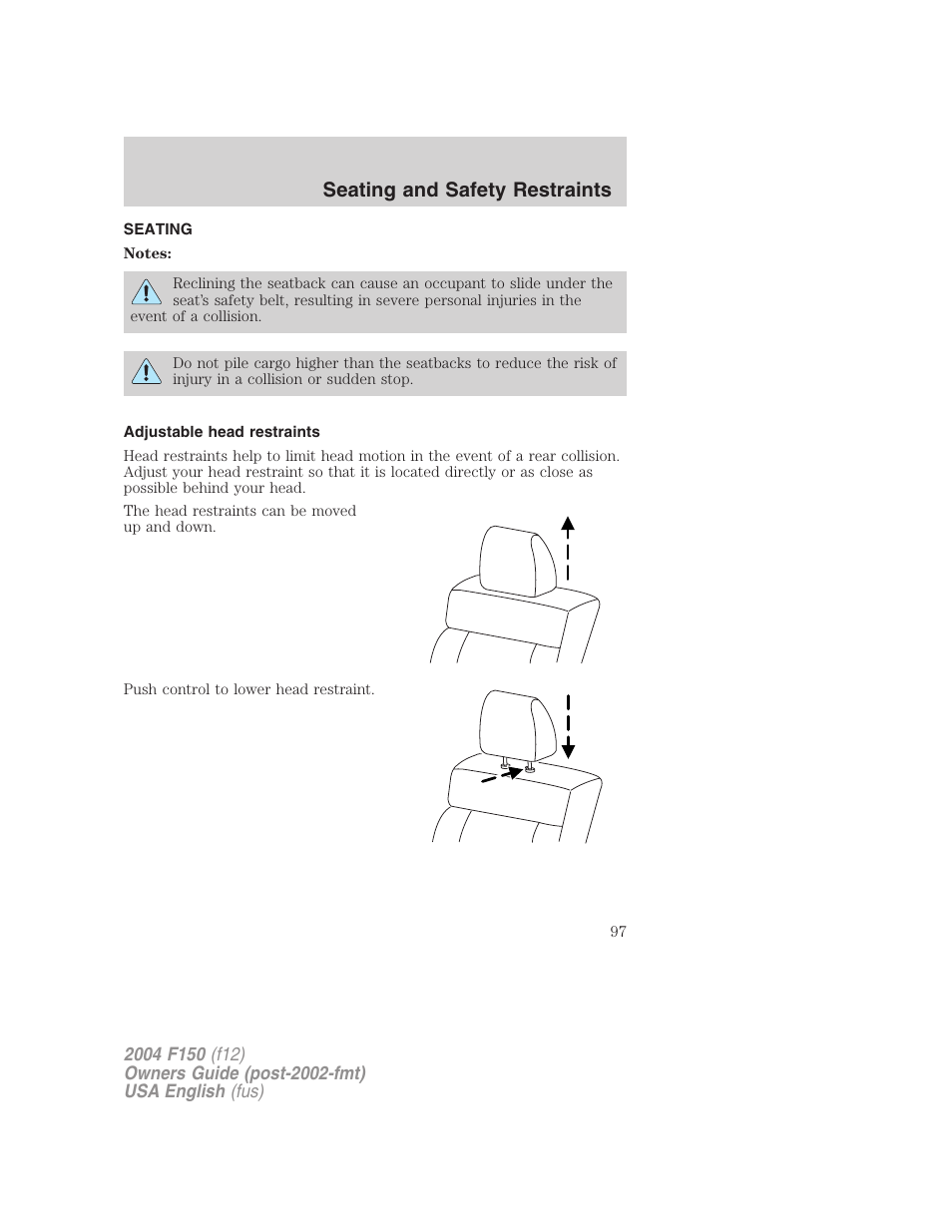 Seating and safety restraints | FORD 2004 F-150 v.4 User Manual | Page 97 / 296
