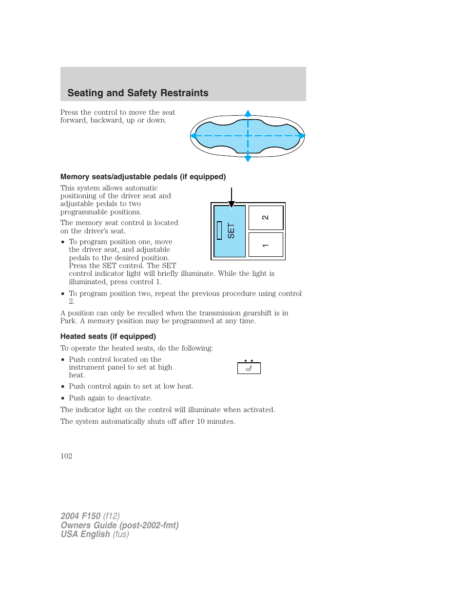 Seating and safety restraints | FORD 2004 F-150 v.5 User Manual | Page 102 / 304