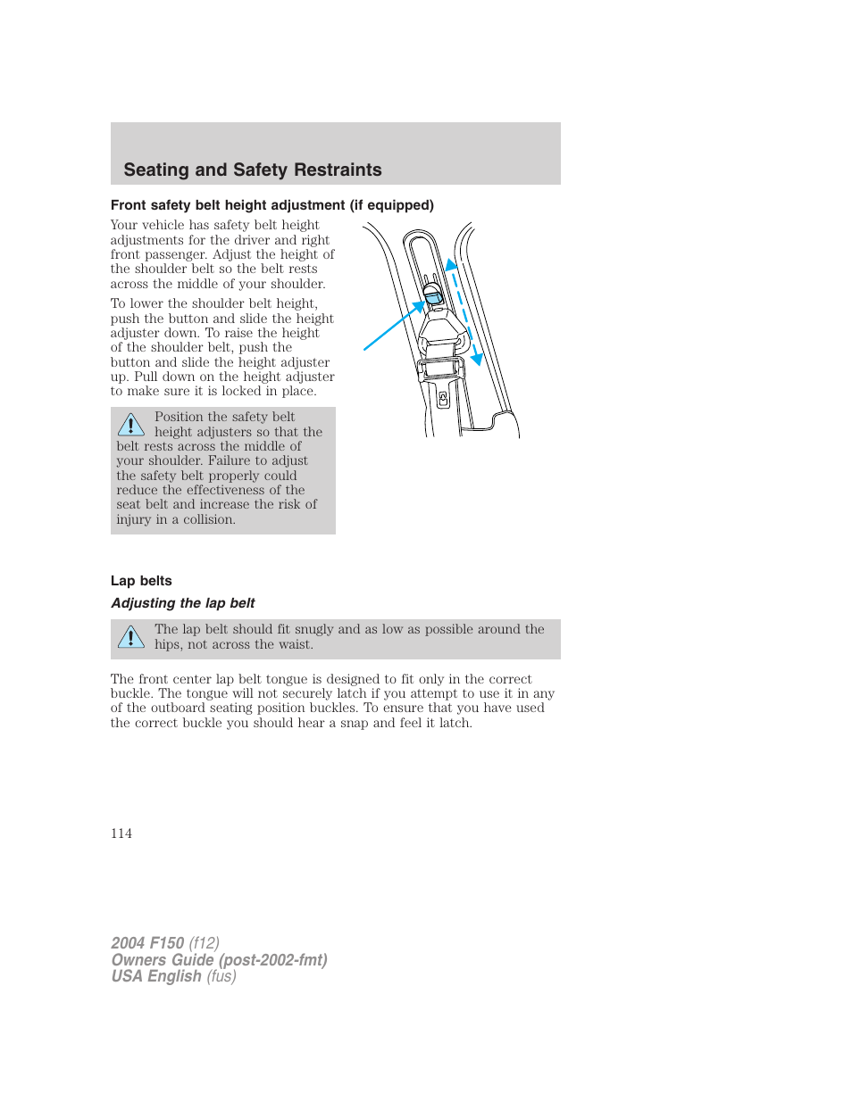 Seating and safety restraints | FORD 2004 F-150 v.5 User Manual | Page 114 / 304