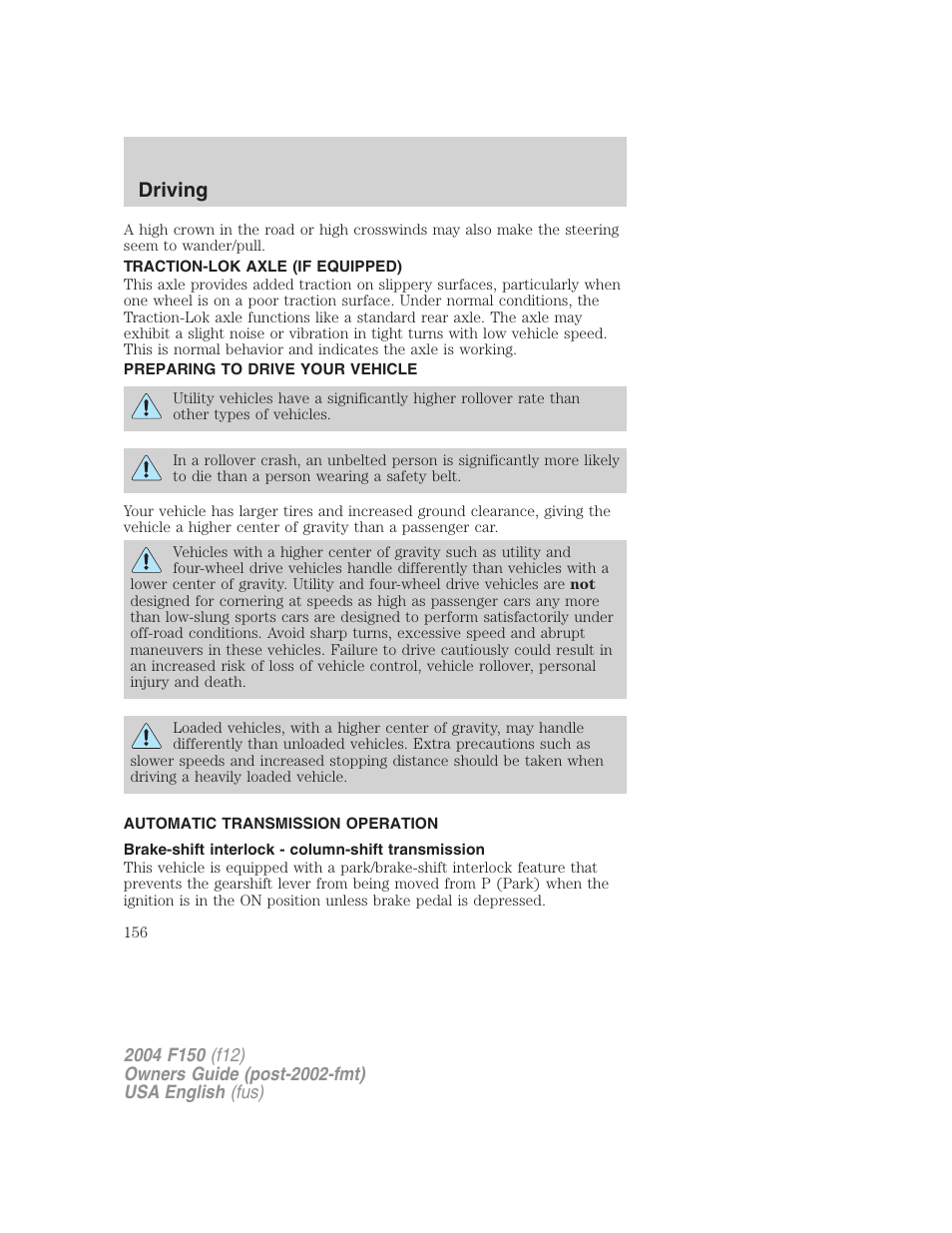 Driving | FORD 2004 F-150 v.5 User Manual | Page 156 / 304