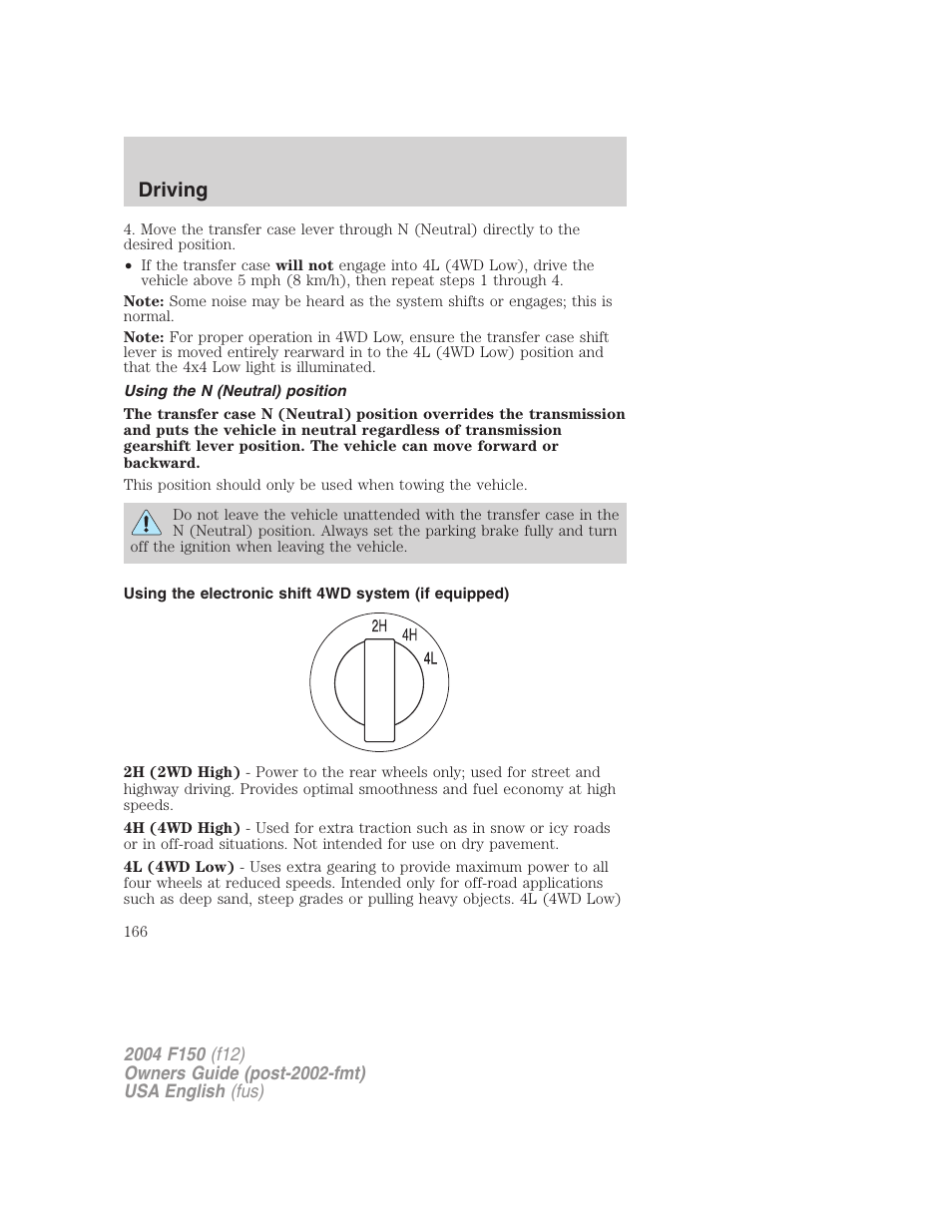 Driving | FORD 2004 F-150 v.5 User Manual | Page 166 / 304