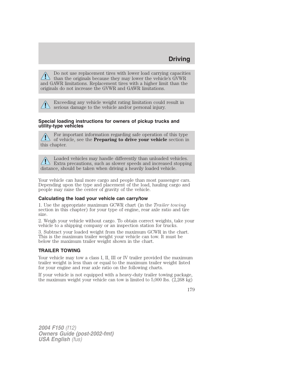 Driving | FORD 2004 F-150 v.5 User Manual | Page 179 / 304