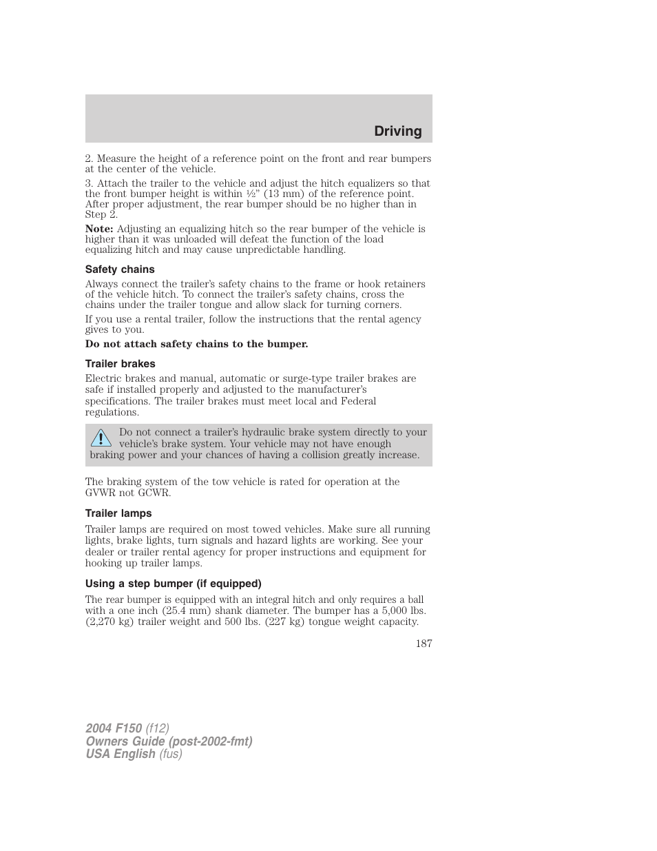 Driving | FORD 2004 F-150 v.5 User Manual | Page 187 / 304