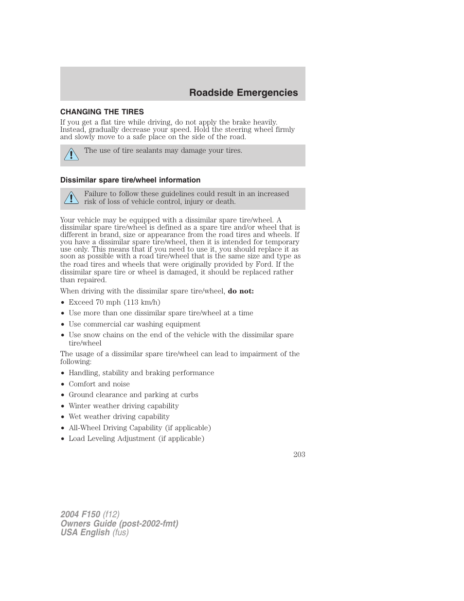 Roadside emergencies | FORD 2004 F-150 v.5 User Manual | Page 203 / 304