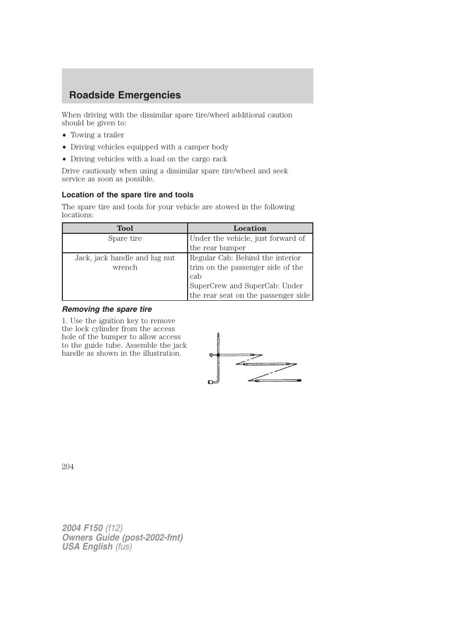 Roadside emergencies | FORD 2004 F-150 v.5 User Manual | Page 204 / 304