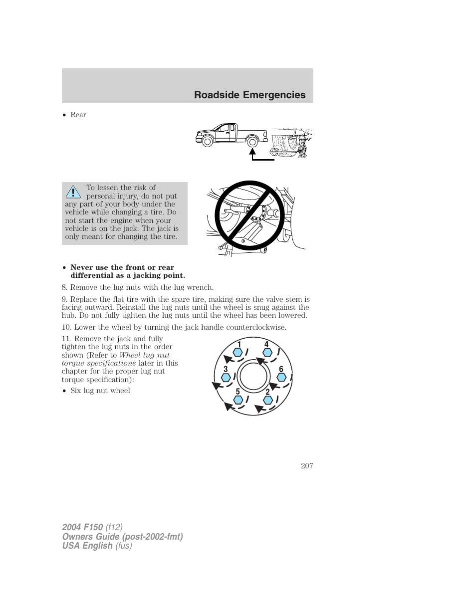 Roadside emergencies | FORD 2004 F-150 v.5 User Manual | Page 207 / 304
