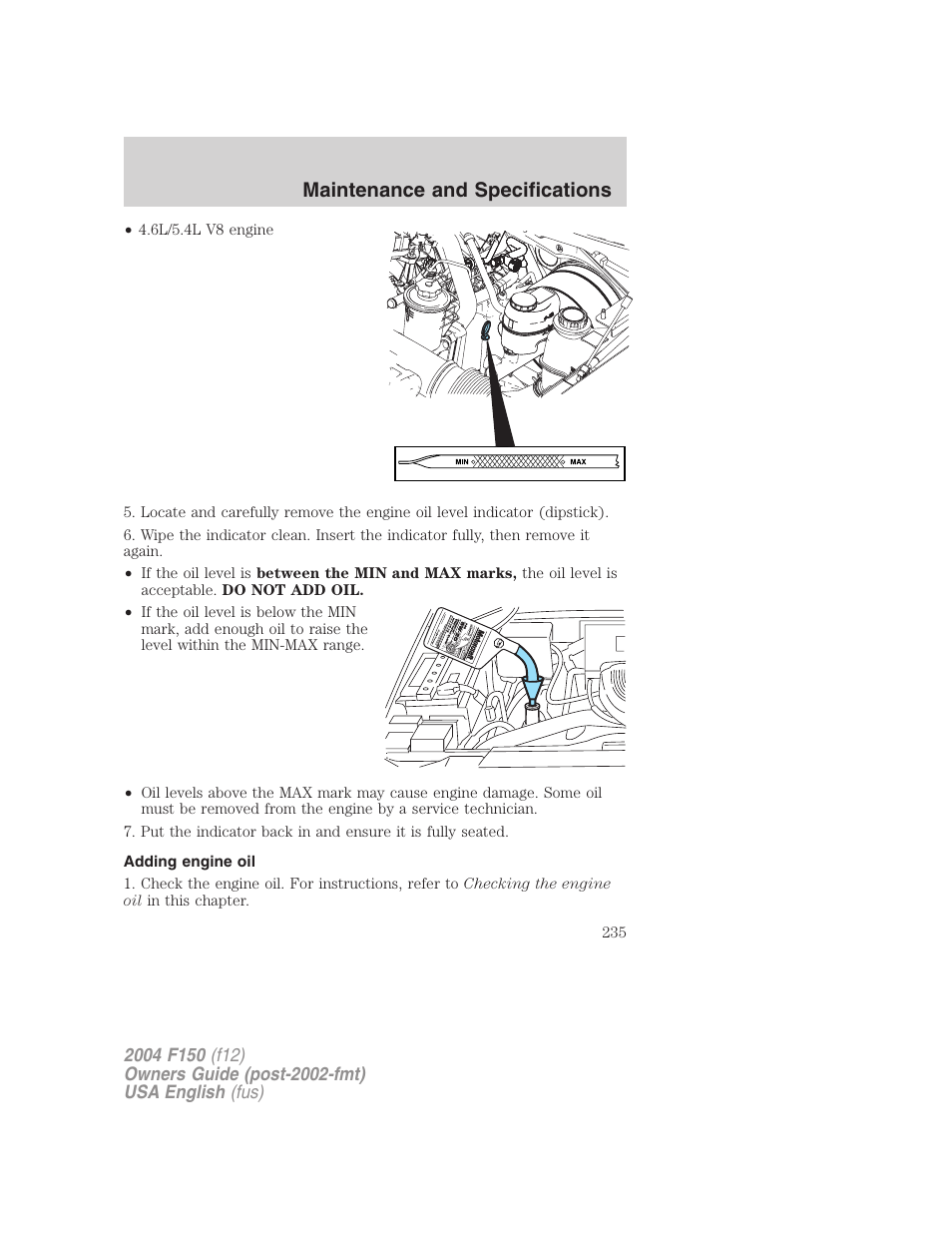 Maintenance and specifications | FORD 2004 F-150 v.5 User Manual | Page 235 / 304