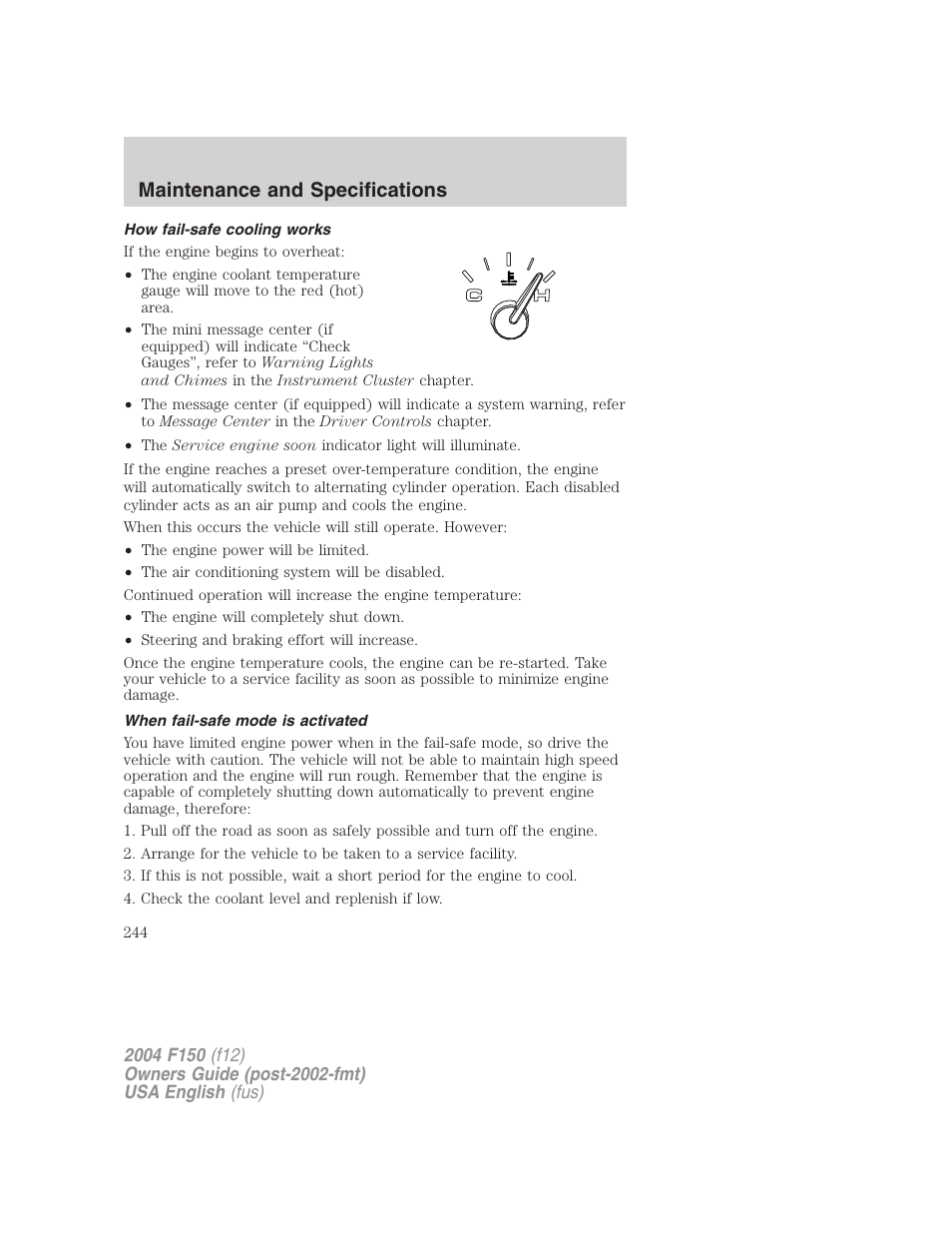 Maintenance and specifications | FORD 2004 F-150 v.5 User Manual | Page 244 / 304