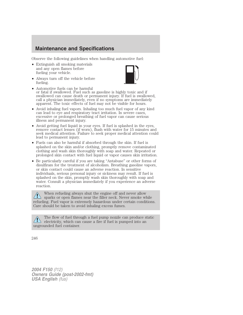 Maintenance and specifications | FORD 2004 F-150 v.5 User Manual | Page 246 / 304