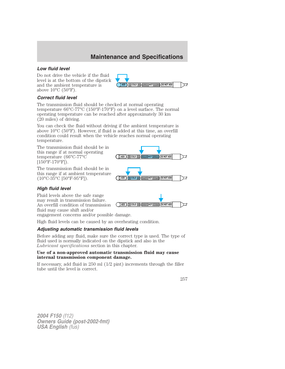 Maintenance and specifications | FORD 2004 F-150 v.5 User Manual | Page 257 / 304