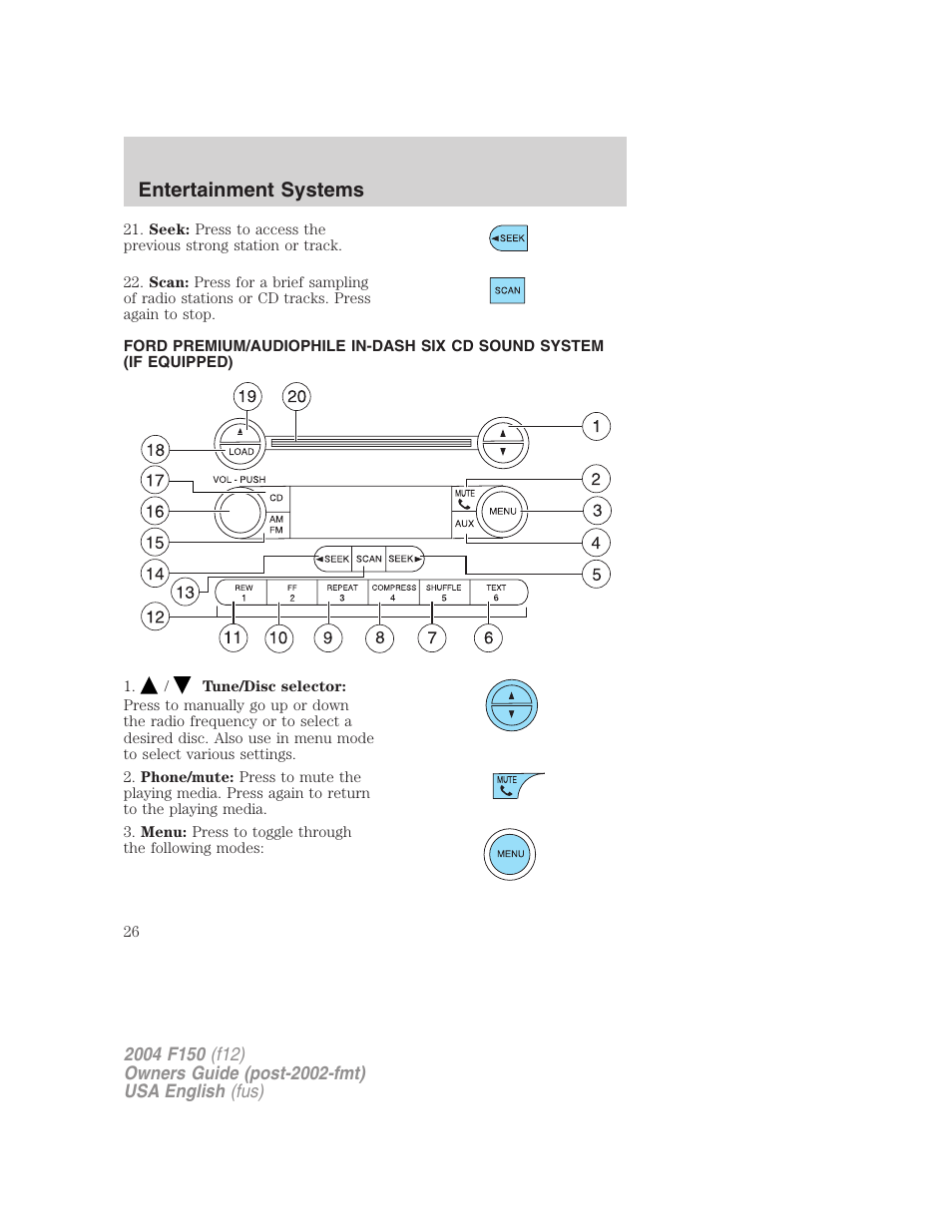 Entertainment systems | FORD 2004 F-150 v.5 User Manual | Page 26 / 304