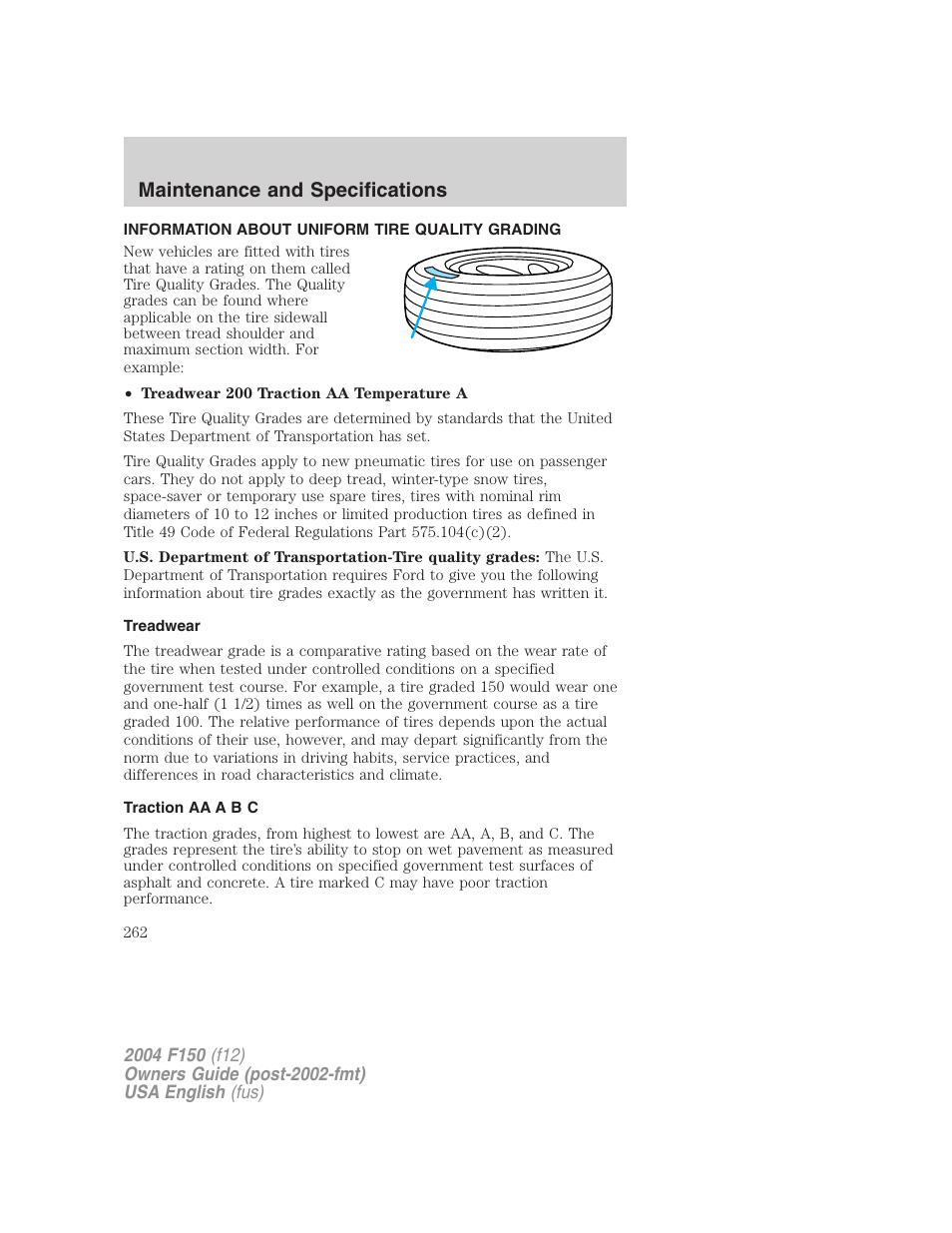 Maintenance and specifications | FORD 2004 F-150 v.5 User Manual | Page 262 / 304