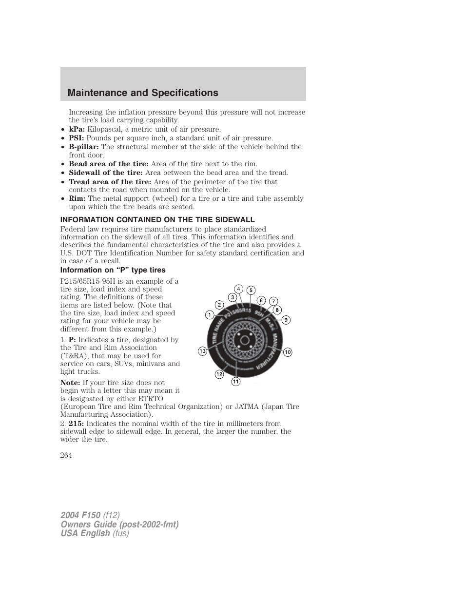 Maintenance and specifications | FORD 2004 F-150 v.5 User Manual | Page 264 / 304