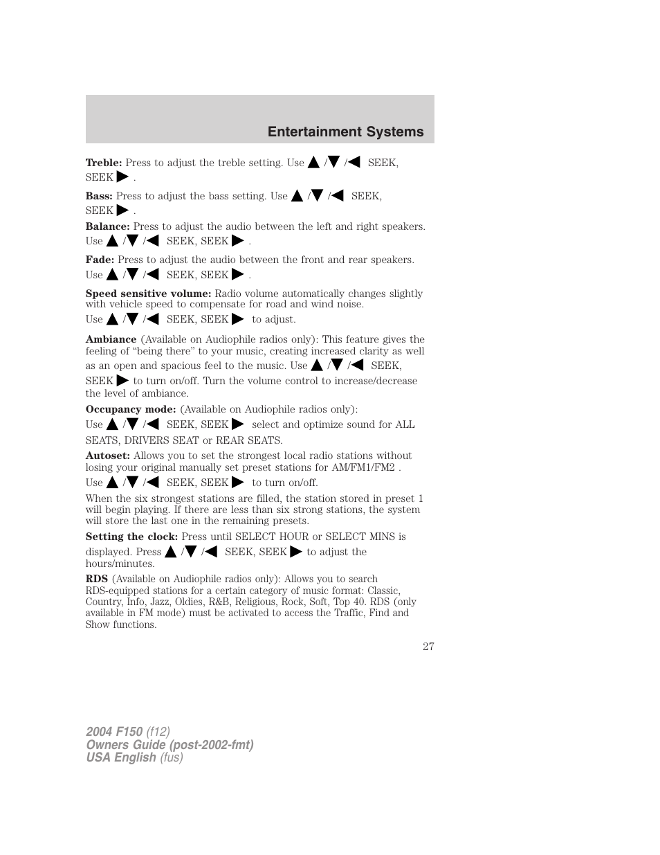 Entertainment systems | FORD 2004 F-150 v.5 User Manual | Page 27 / 304