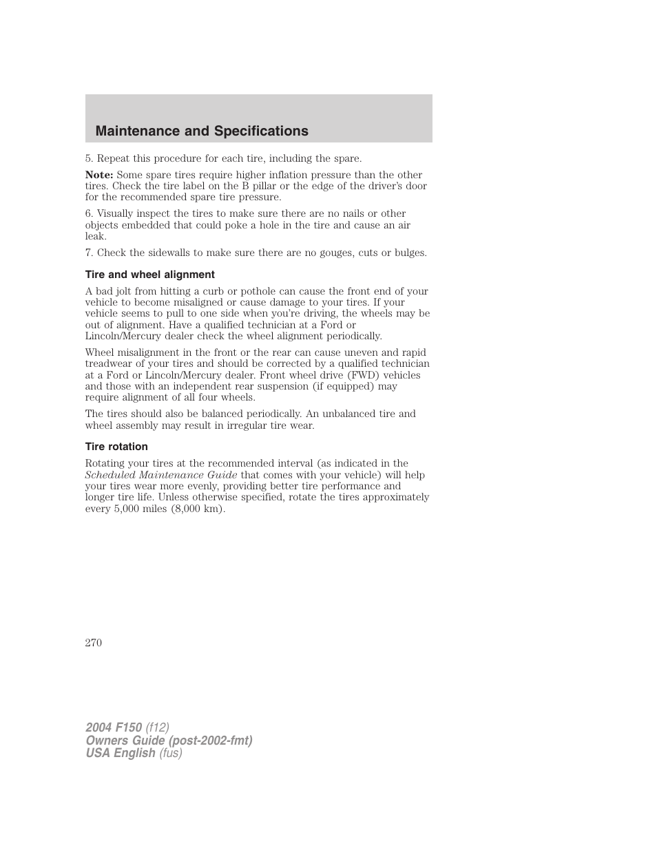 Maintenance and specifications | FORD 2004 F-150 v.5 User Manual | Page 270 / 304