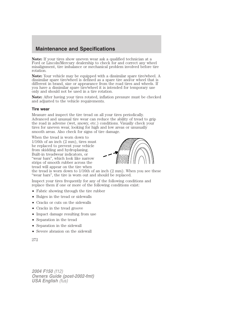 Maintenance and specifications | FORD 2004 F-150 v.5 User Manual | Page 272 / 304