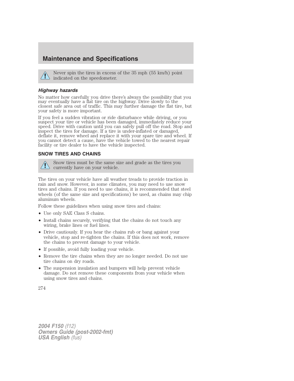 Maintenance and specifications | FORD 2004 F-150 v.5 User Manual | Page 274 / 304