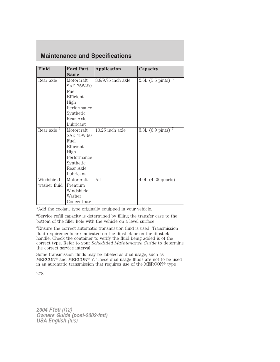 Maintenance and specifications | FORD 2004 F-150 v.5 User Manual | Page 278 / 304