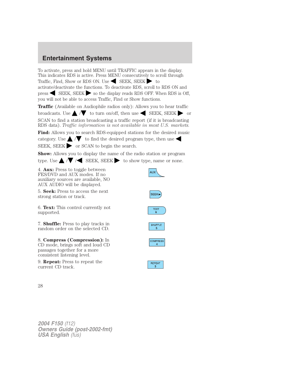 Entertainment systems | FORD 2004 F-150 v.5 User Manual | Page 28 / 304