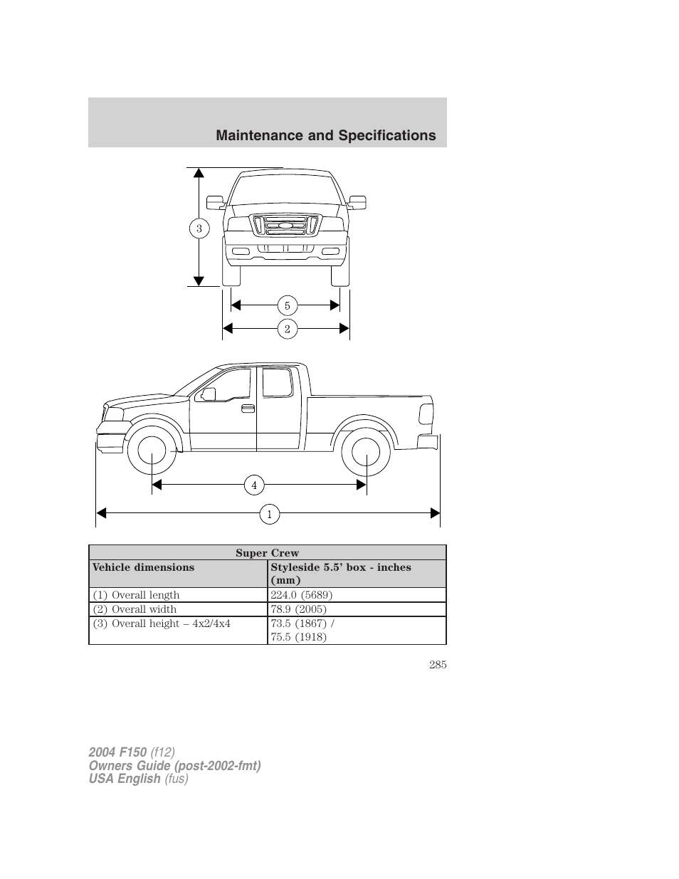 Maintenance and specifications | FORD 2004 F-150 v.5 User Manual | Page 285 / 304