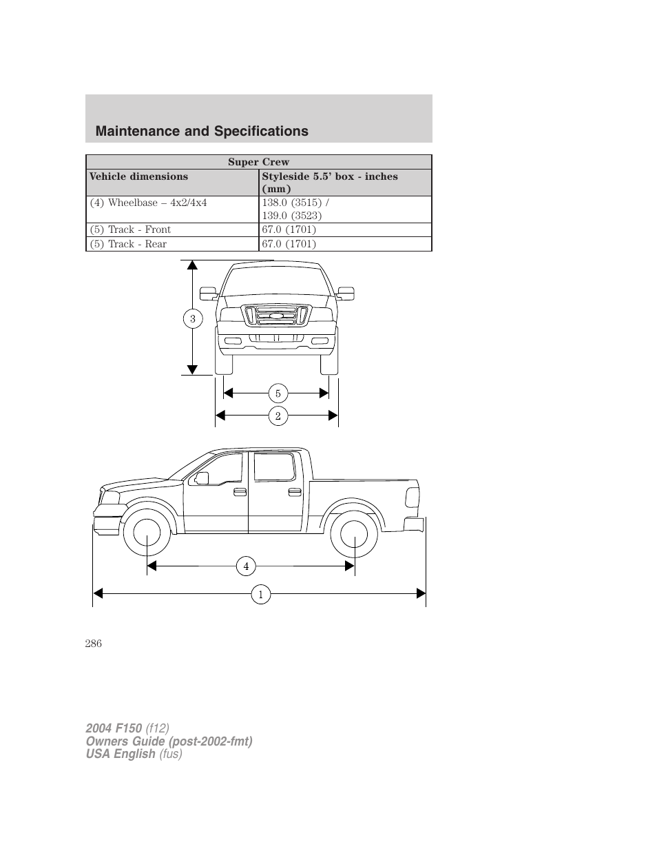 Maintenance and specifications | FORD 2004 F-150 v.5 User Manual | Page 286 / 304