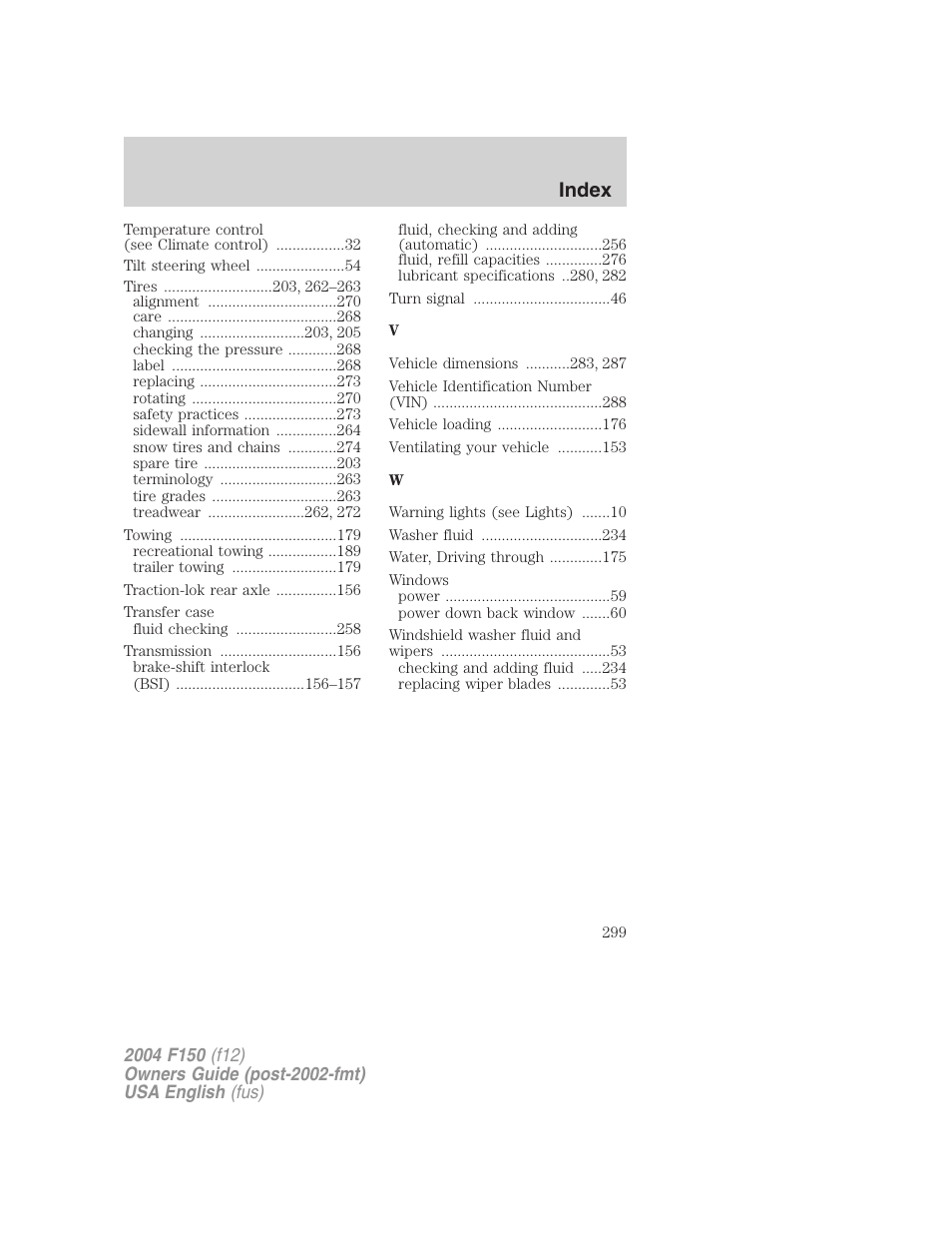 Index | FORD 2004 F-150 v.5 User Manual | Page 299 / 304