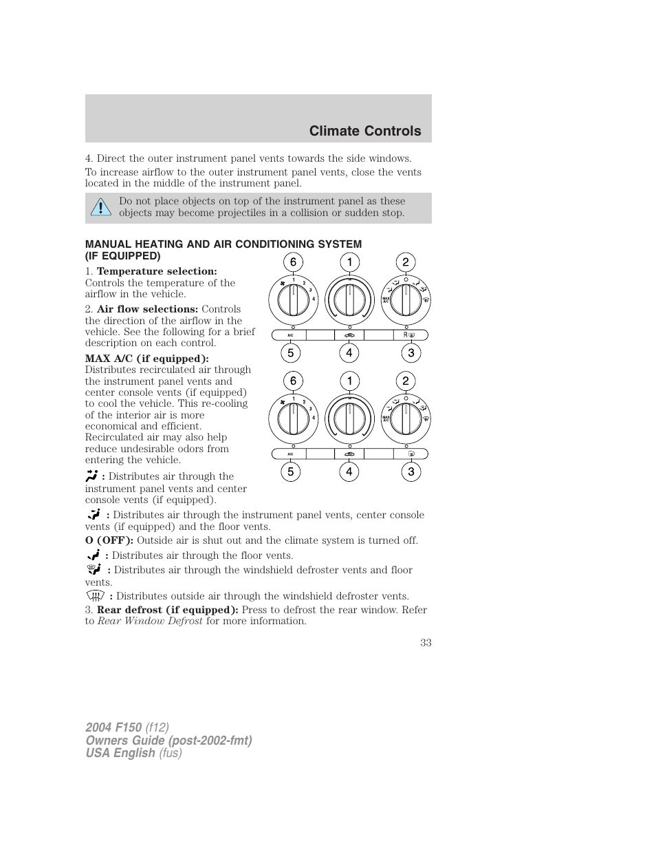 Climate controls | FORD 2004 F-150 v.5 User Manual | Page 33 / 304