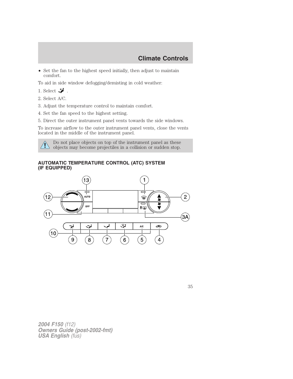Climate controls | FORD 2004 F-150 v.5 User Manual | Page 35 / 304