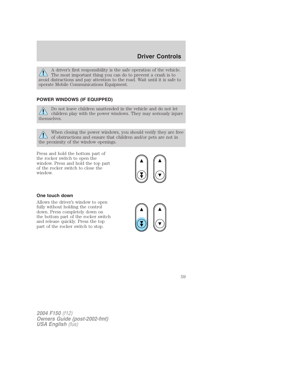 Driver controls | FORD 2004 F-150 v.5 User Manual | Page 59 / 304