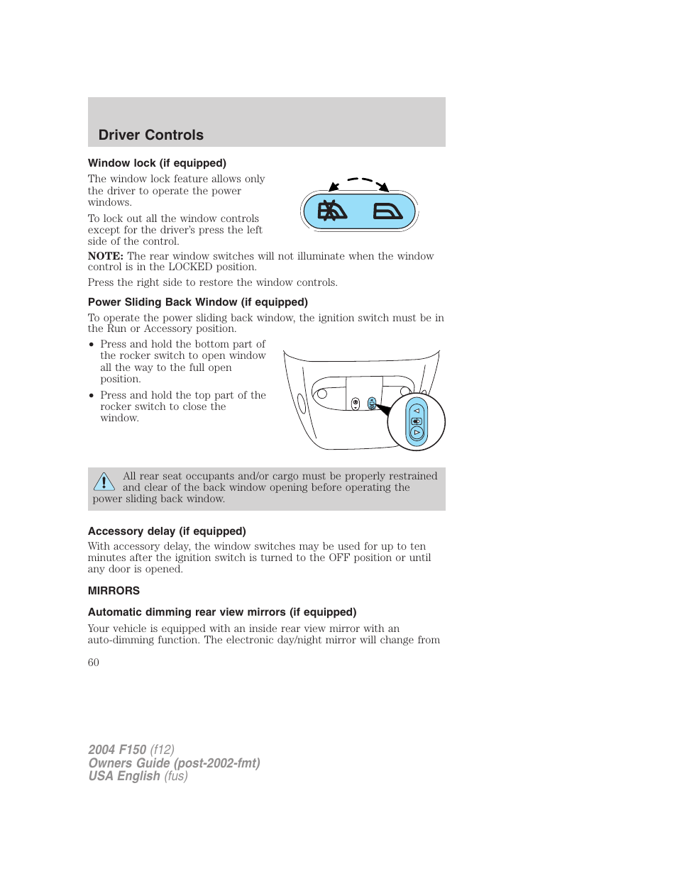 Driver controls | FORD 2004 F-150 v.5 User Manual | Page 60 / 304