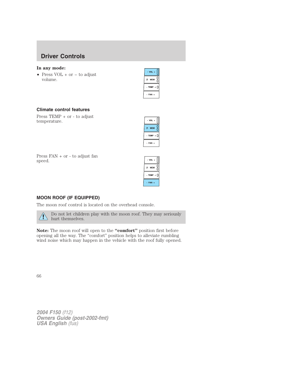 Driver controls | FORD 2004 F-150 v.5 User Manual | Page 66 / 304