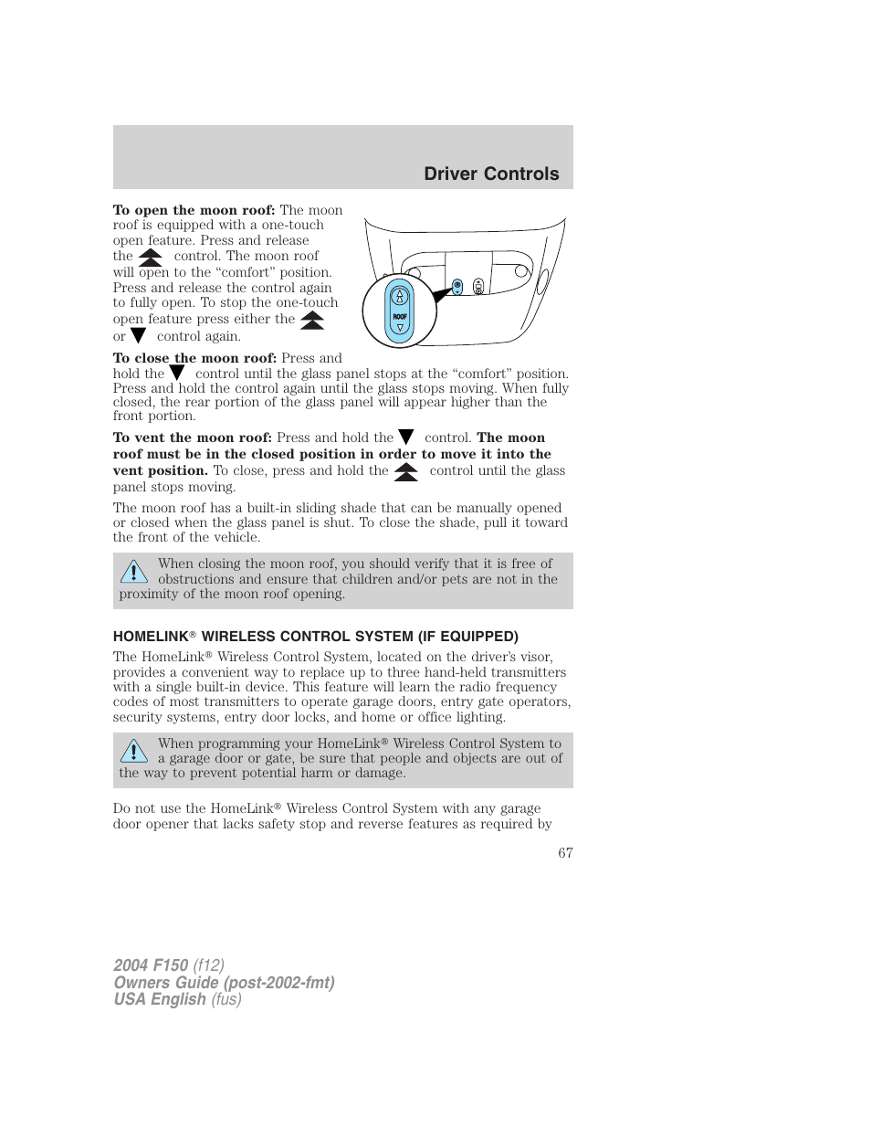 Driver controls | FORD 2004 F-150 v.5 User Manual | Page 67 / 304