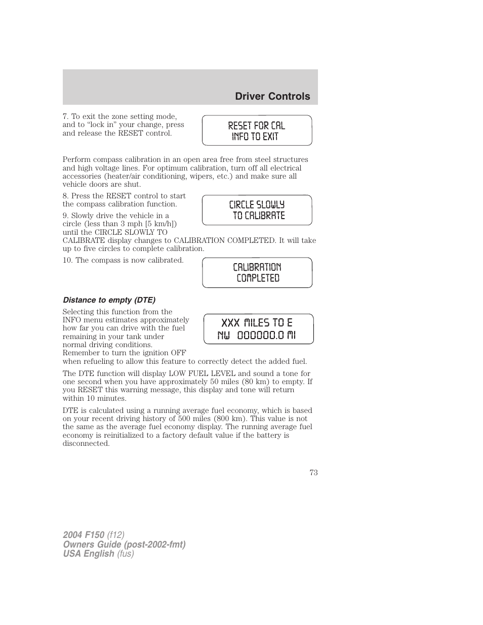Driver controls | FORD 2004 F-150 v.5 User Manual | Page 73 / 304