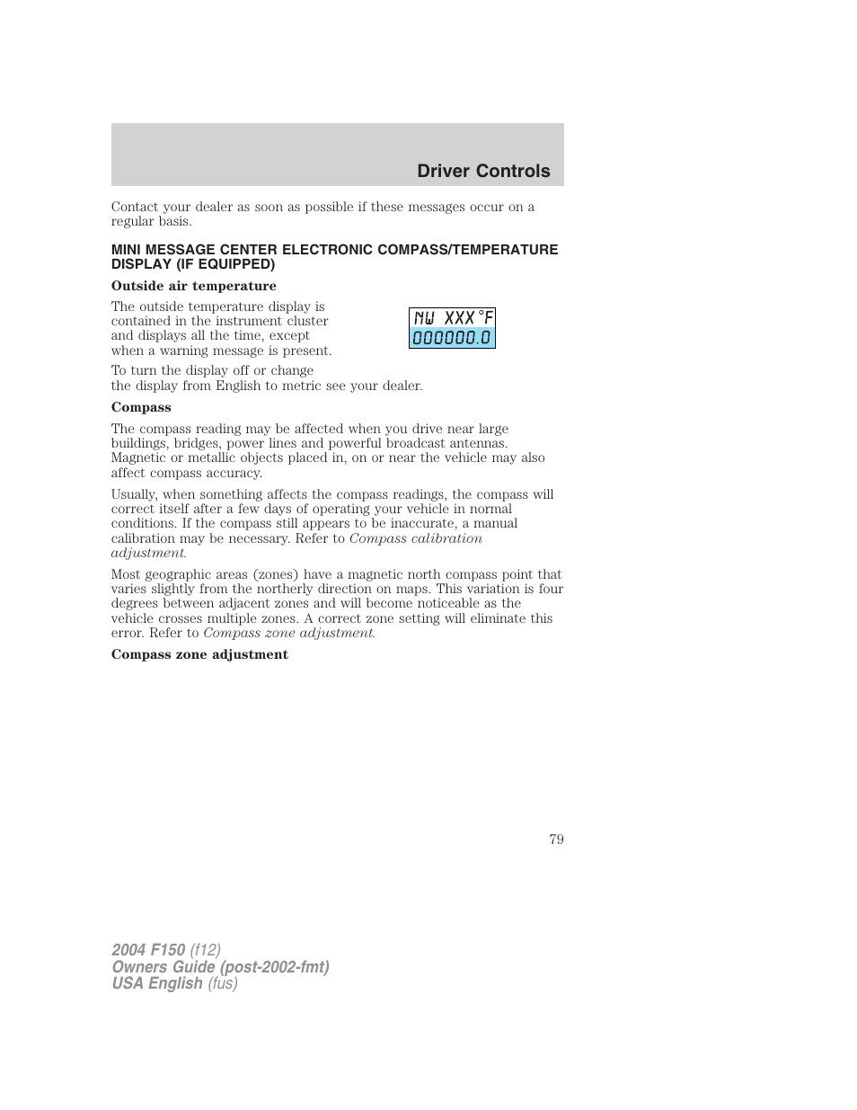 Driver controls | FORD 2004 F-150 v.5 User Manual | Page 79 / 304